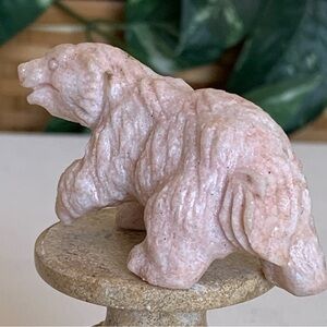 Pink Stone Hand Carved Walking Bear Fetish Figurine Figure Kent Heindel? 2.5"